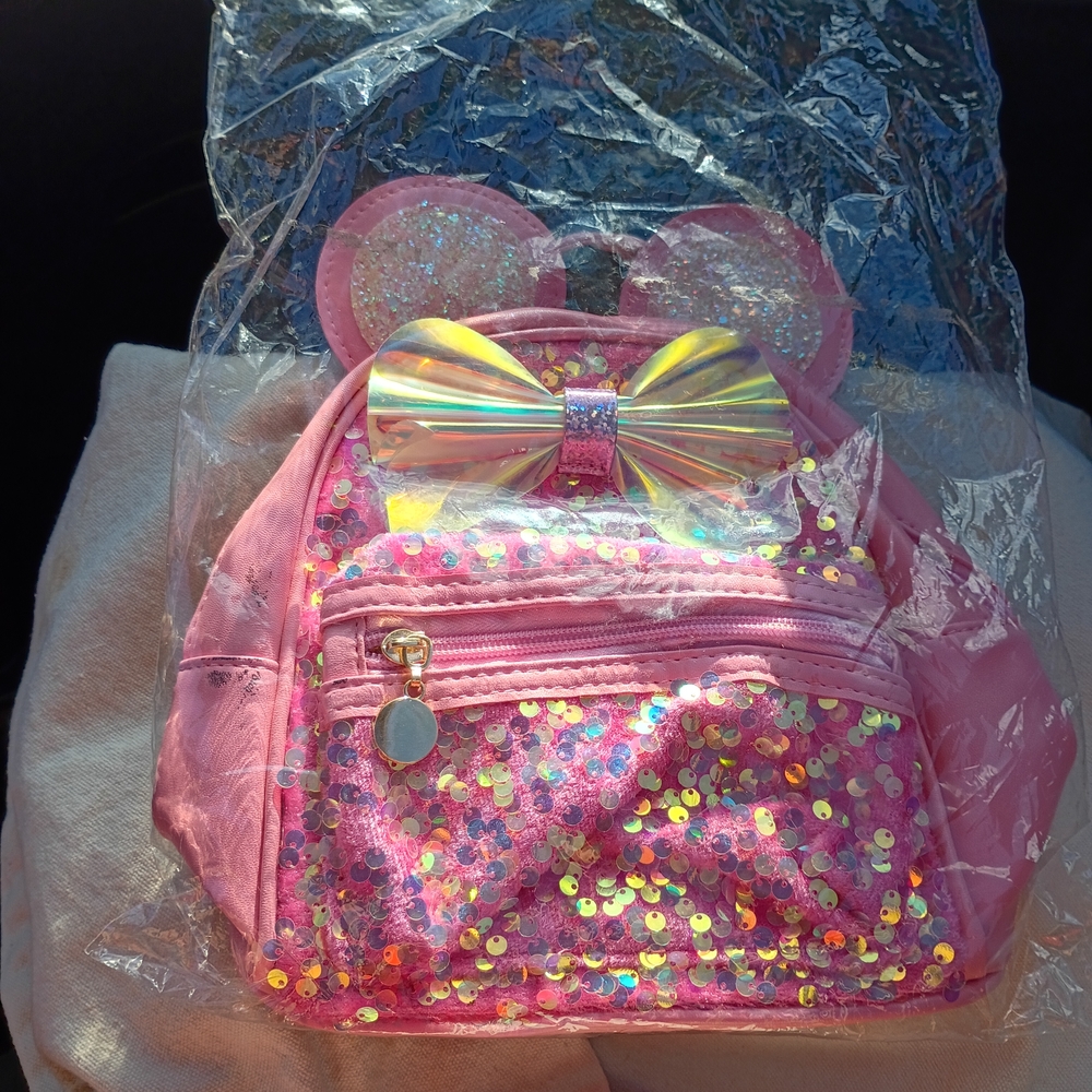 Disney Pink Sequin Kids Backpack with Holographic Bow